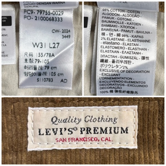 Levi's Premium Ribcage Straight Ankle Corduroy Pants Ermine Brown Size 31X27 - Picture 11 of 17
